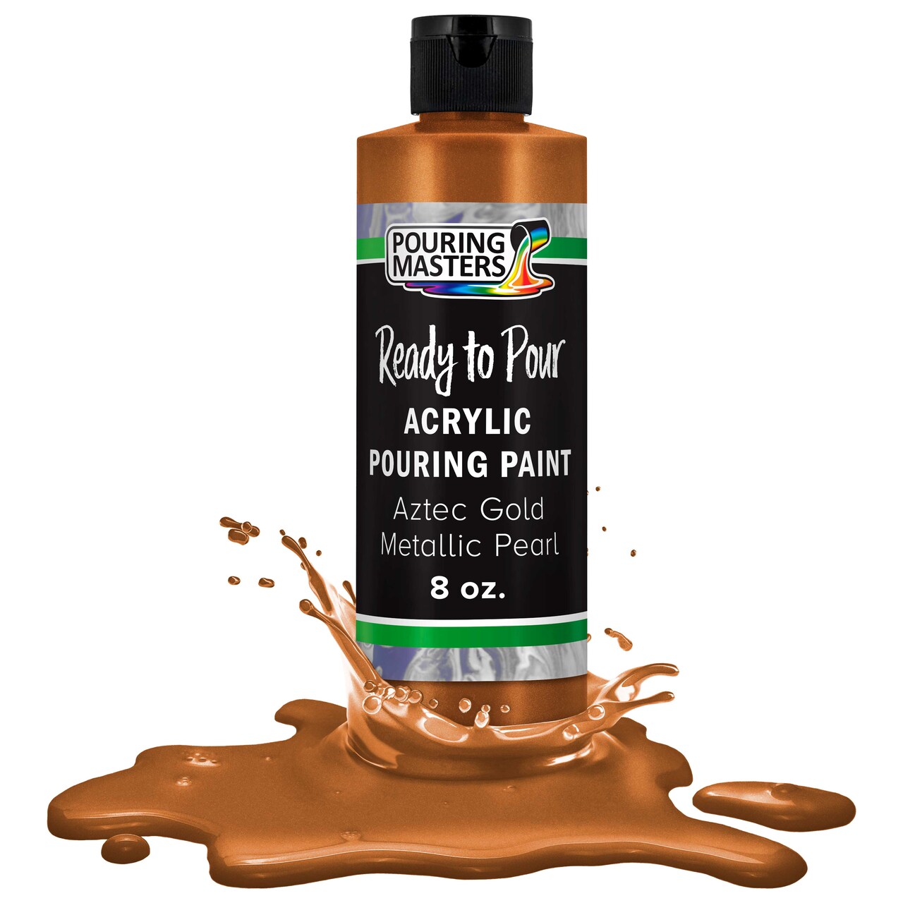 Pouring Masters Aztec Gold Metallic Pearl Ready to Pour Acrylic Pouring Paint - Premium 8-Ounce Pre-Mixed Fluid Acrylic Paint - Fluid Art Supplies for Canvas, Wood, Paper, Tile & Rocks